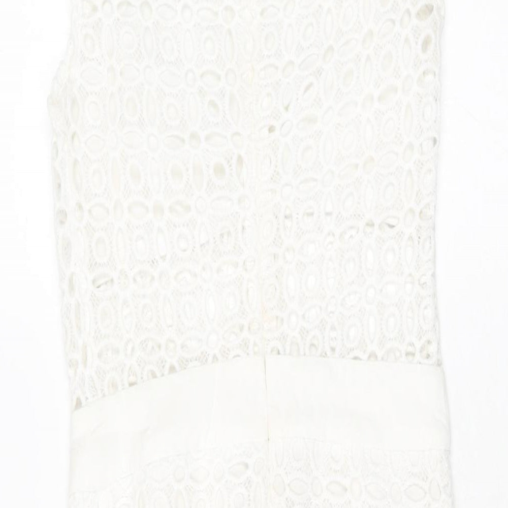 PRETTYLITTLETHING Womens White Polyester Bodycon Size 6 Collared Zip