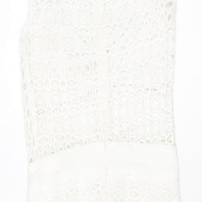 PRETTYLITTLETHING Womens White Polyester Bodycon Size 6 Collared Zip