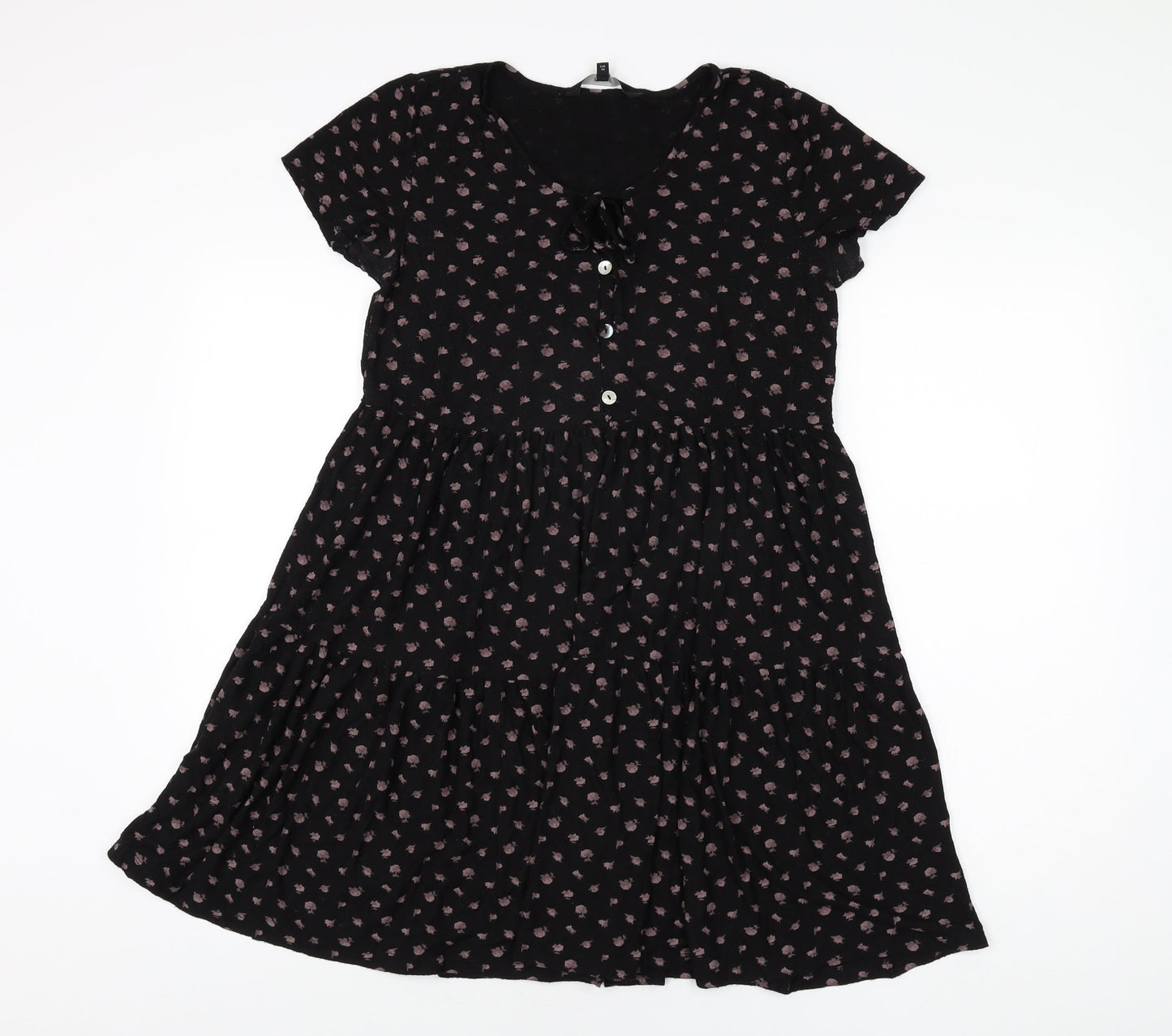 NEXT Womens Black Geometric Viscose Shift Size 6 Round Neck Button