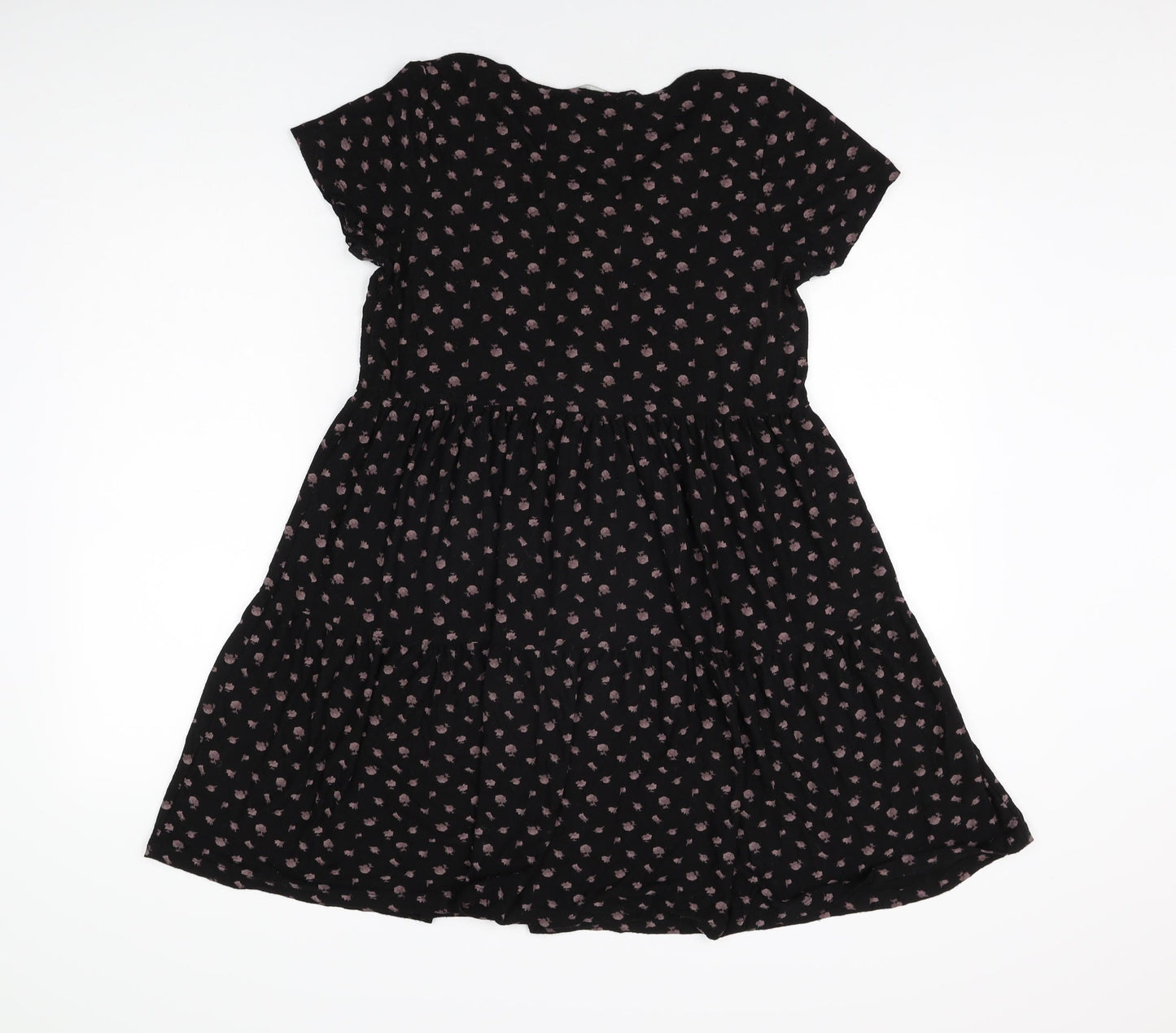 NEXT Womens Black Geometric Viscose Shift Size 6 Round Neck Button