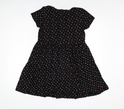 NEXT Womens Black Geometric Viscose Shift Size 6 Round Neck Button