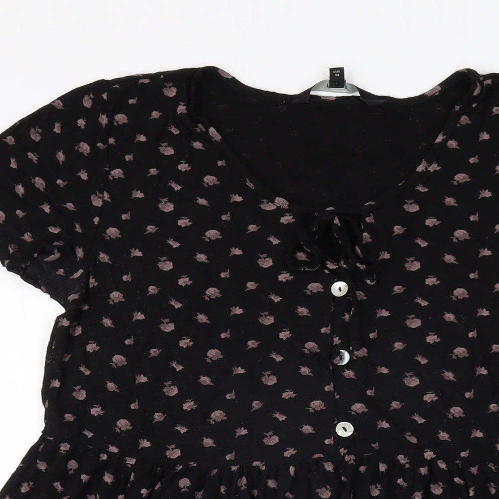 NEXT Womens Black Geometric Viscose Shift Size 6 Round Neck Button