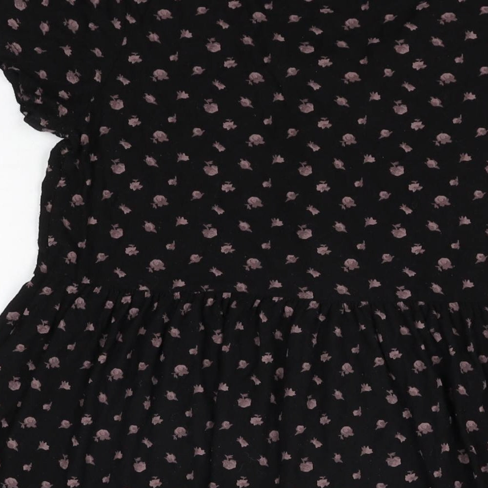 NEXT Womens Black Geometric Viscose Shift Size 6 Round Neck Button