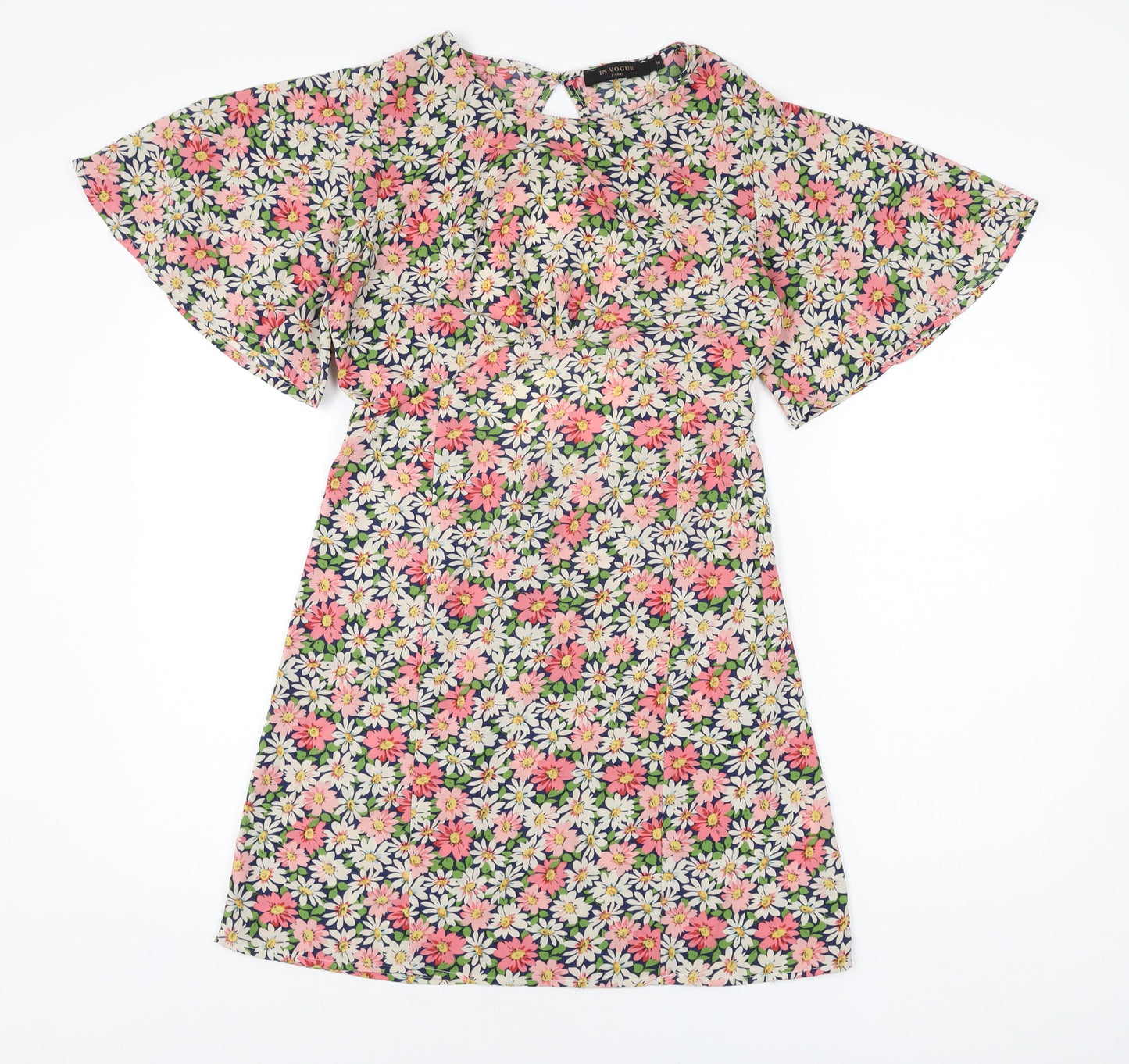 In Vogue Womens Blue Floral Polyester Shift Size S Round Neck Zip