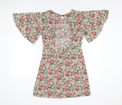In Vogue Womens Blue Floral Polyester Shift Size S Round Neck Zip