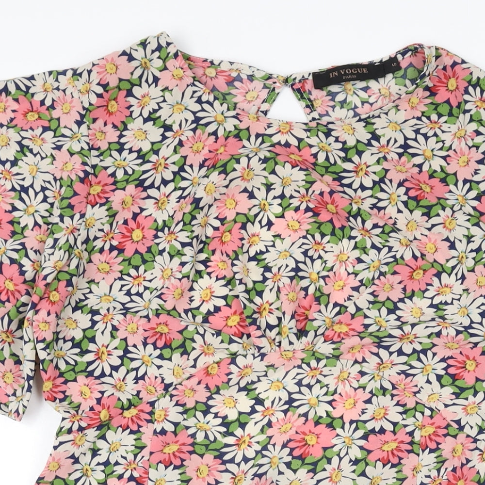 In Vogue Womens Blue Floral Polyester Shift Size S Round Neck Zip