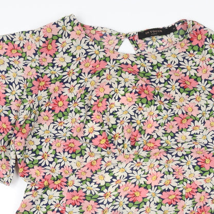In Vogue Womens Blue Floral Polyester Shift Size S Round Neck Zip
