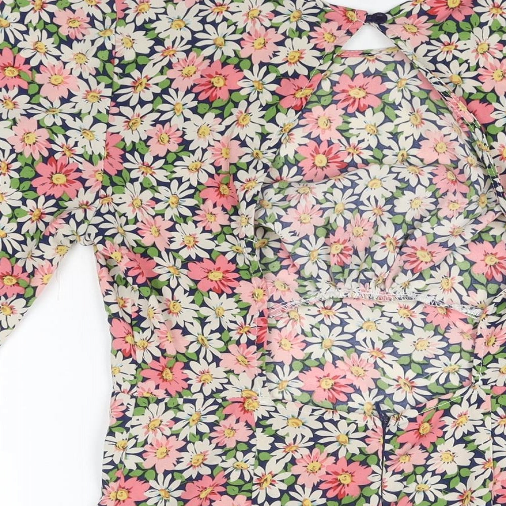 In Vogue Womens Blue Floral Polyester Shift Size S Round Neck Zip