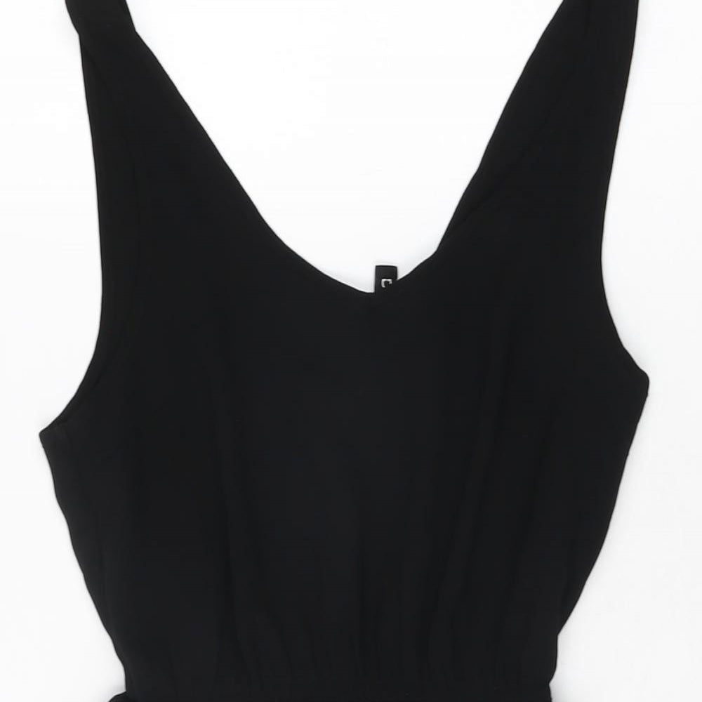 H&M Womens Black Polyester Skater Dress Size 6 V-Neck Pullover