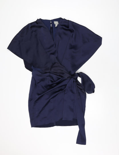ASOS Womens Blue Polyester Wrap Dress Size 10 V-Neck Zip