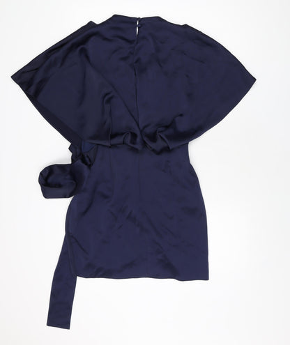 ASOS Womens Blue Polyester Wrap Dress Size 10 V-Neck Zip