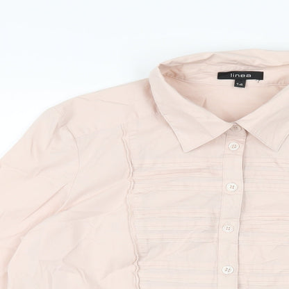 Womens UK Size 14 Linea Pink Basic Button-Up
