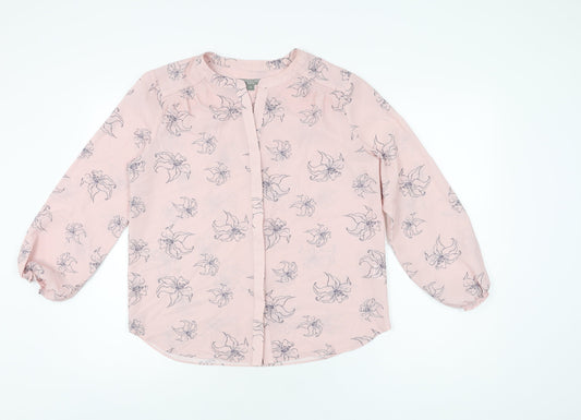 Fenn Wright Manson Womens Pink Floral Polyester Basic Button-Up Size 12 Round Neck