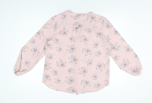 Fenn Wright Manson Womens Pink Floral Polyester Basic Button-Up Size 12 Round Neck