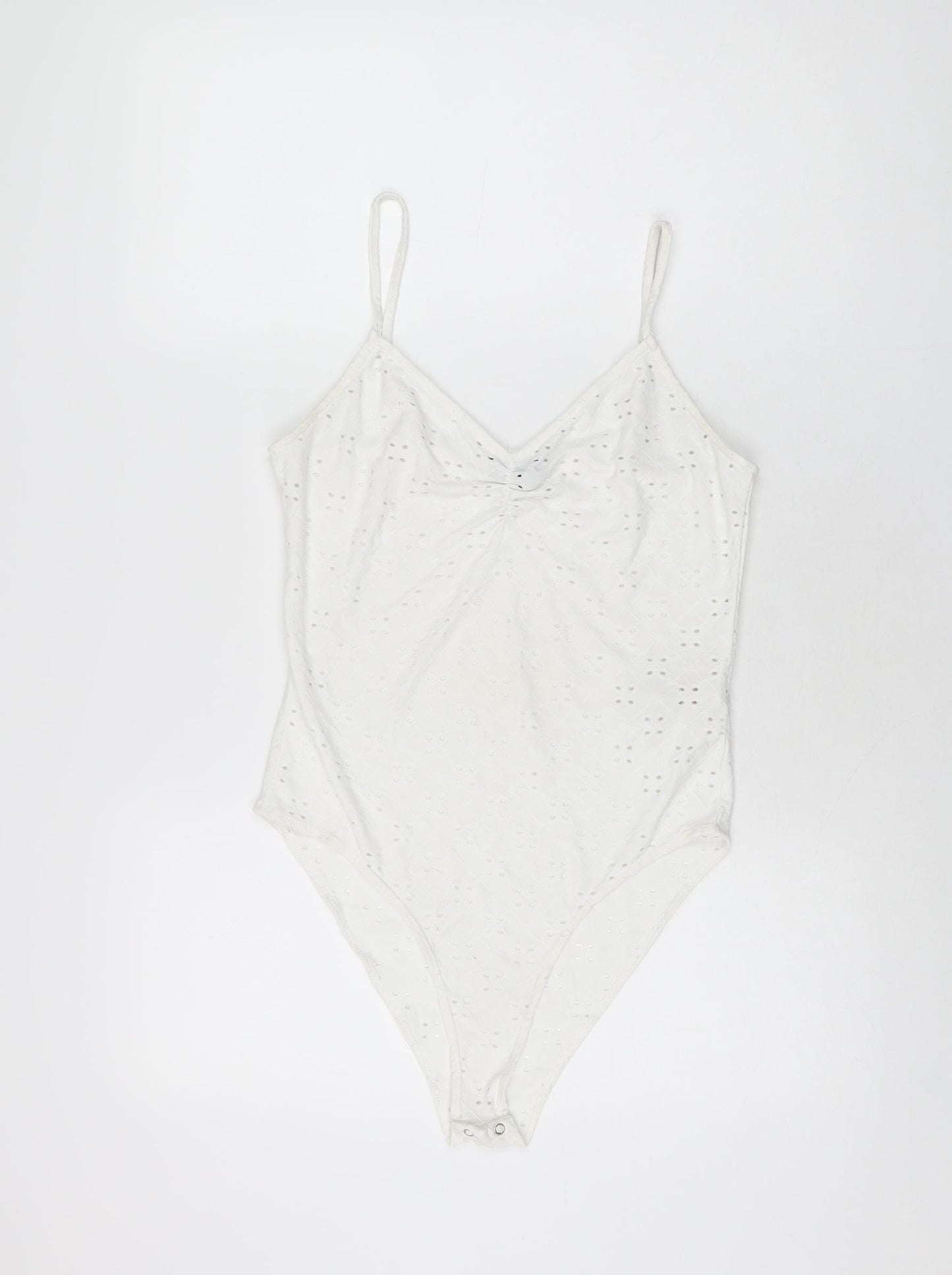 New Look Womens White Polyester Bodysuit One-Piece Size 14 Snap