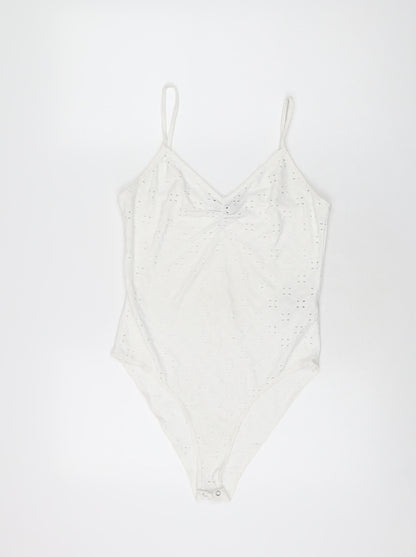 New Look Womens White Polyester Bodysuit One-Piece Size 14 Snap