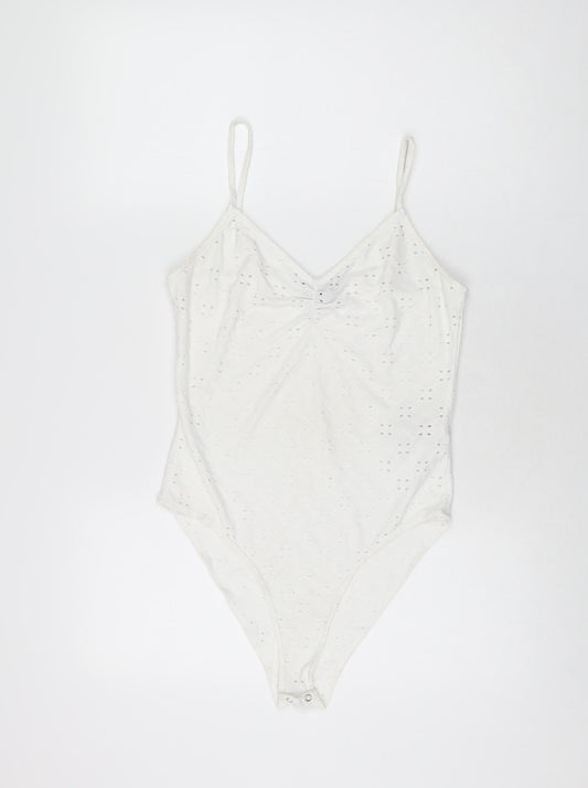 New Look Womens White Polyester Bodysuit One-Piece Size 14 Snap