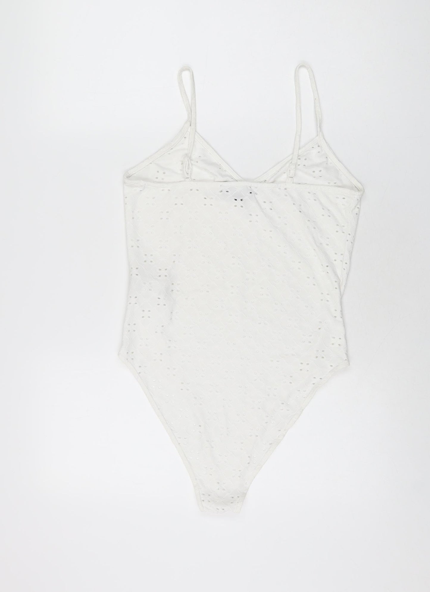 New Look Womens White Polyester Bodysuit One-Piece Size 14 Snap