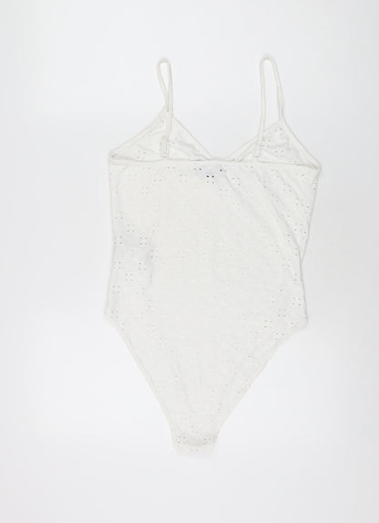 New Look Womens White Polyester Bodysuit One-Piece Size 14 Snap