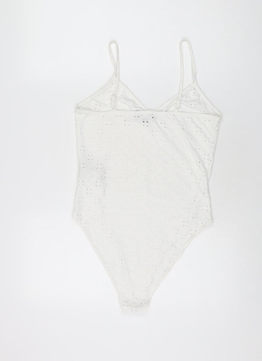 New Look Womens White Polyester Bodysuit One-Piece Size 14 Snap