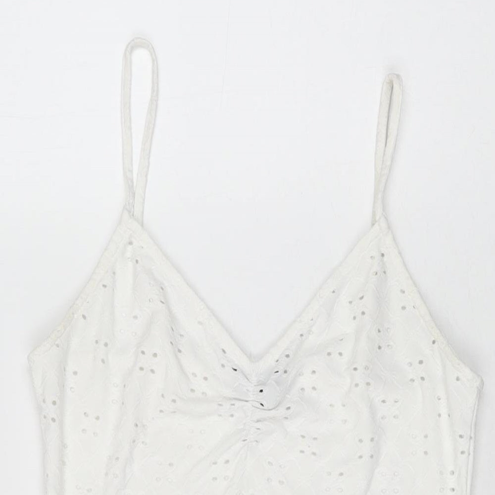 New Look Womens White Polyester Bodysuit One-Piece Size 14 Snap