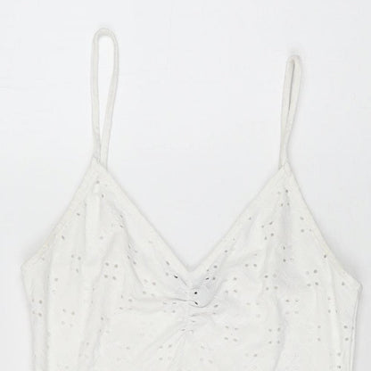 New Look Womens White Polyester Bodysuit One-Piece Size 14 Snap