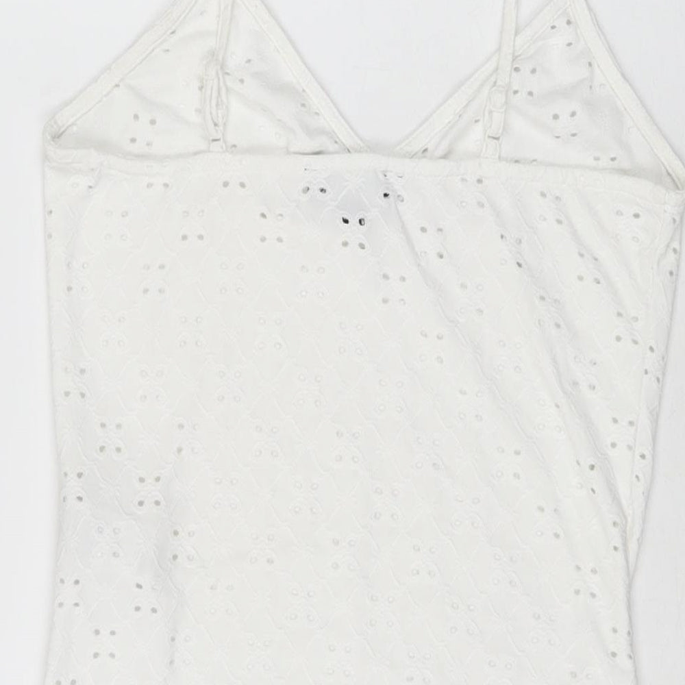 New Look Womens White Polyester Bodysuit One-Piece Size 14 Snap