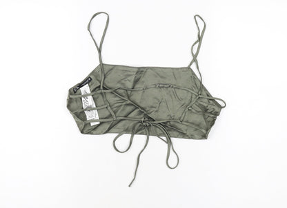 Zara Womens Green Viscose Cropped T-Shirt Size M Square Neck