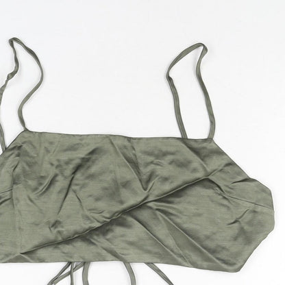 Zara Womens Green Viscose Cropped T-Shirt Size M Square Neck