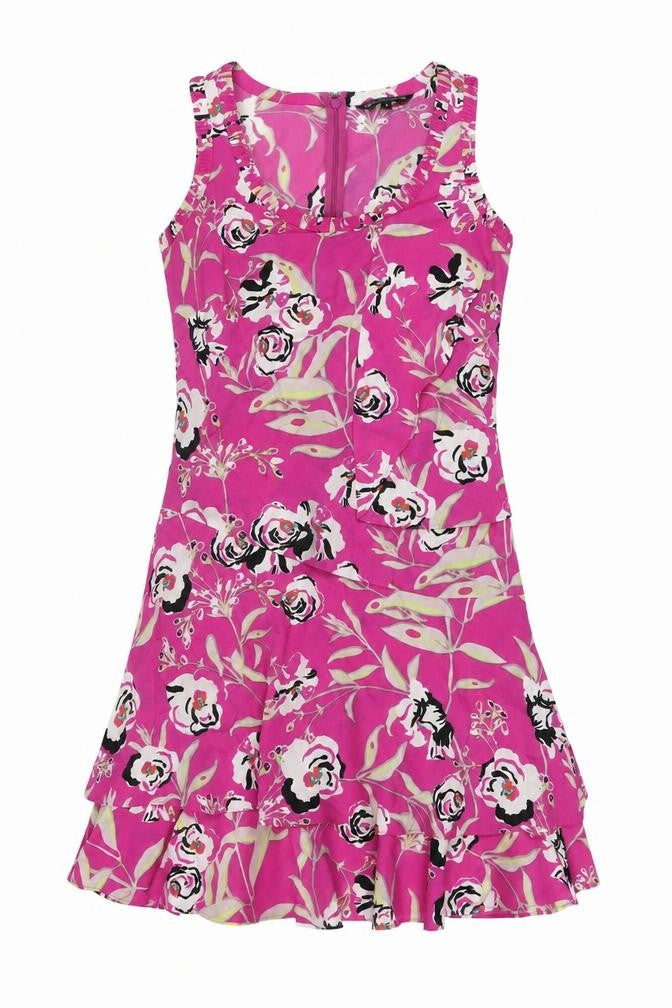 Marks and Spencer Womens Pink Floral Polyester Shift Size 8 Scoop Neck Zip