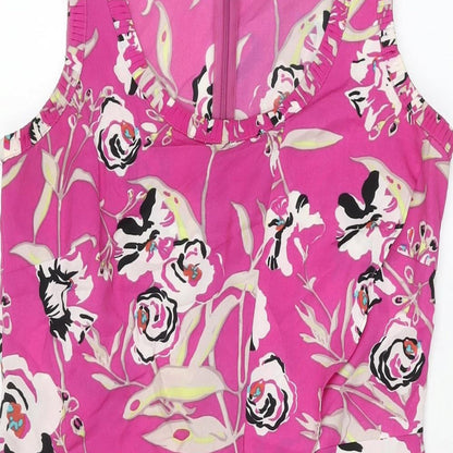Marks and Spencer Womens Pink Floral Polyester Shift Size 8 Scoop Neck Zip