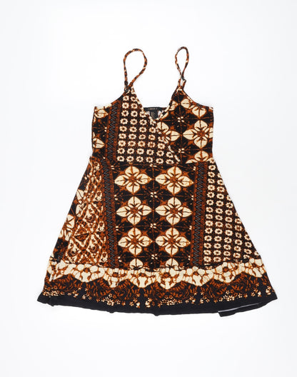 FOREVER 21 Womens Black Floral Rayon Skater Dress Size S V-Neck Pullover