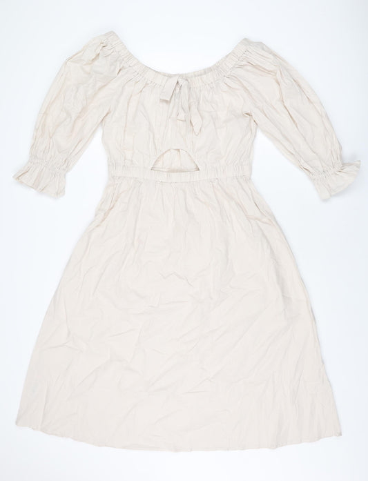 Miss Selfridge Womens Ivory Cotton A-Line Size 14 Off the Shoulder Pullover