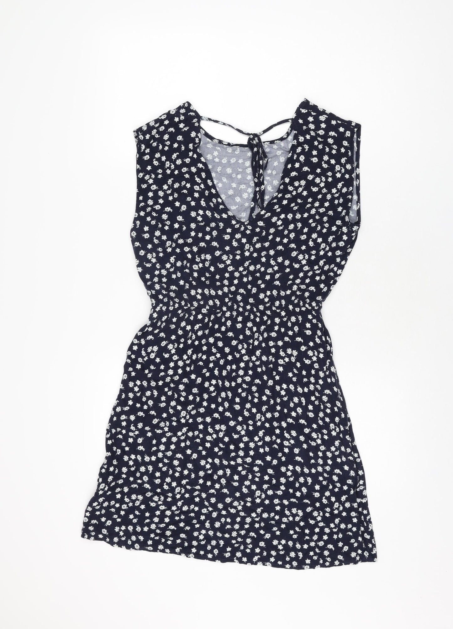 Apricot Womens Blue Floral Viscose Skater Dress Size 8 Round Neck Tie