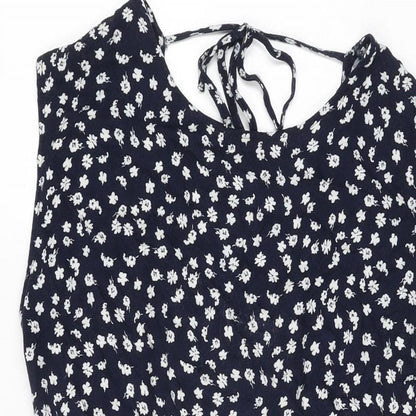Apricot Womens Blue Floral Viscose Skater Dress Size 8 Round Neck Tie