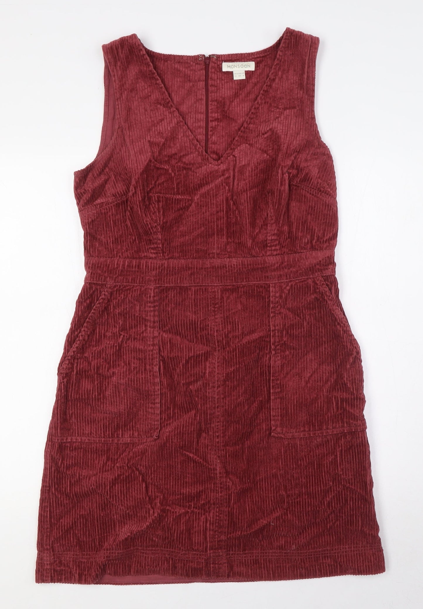 Monsoon Womens Red Cotton A-Line Size 12 V-Neck Zip