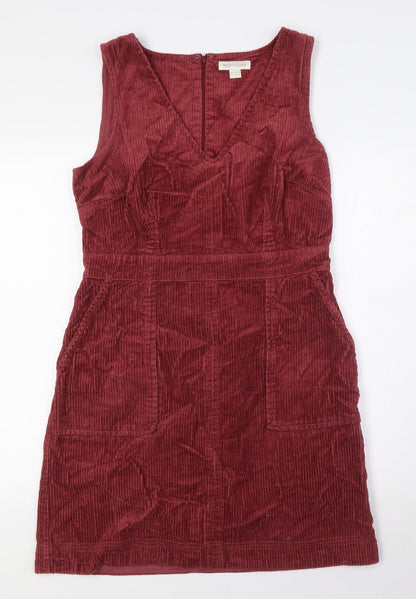 Monsoon Womens Red Cotton A-Line Size 12 V-Neck Zip