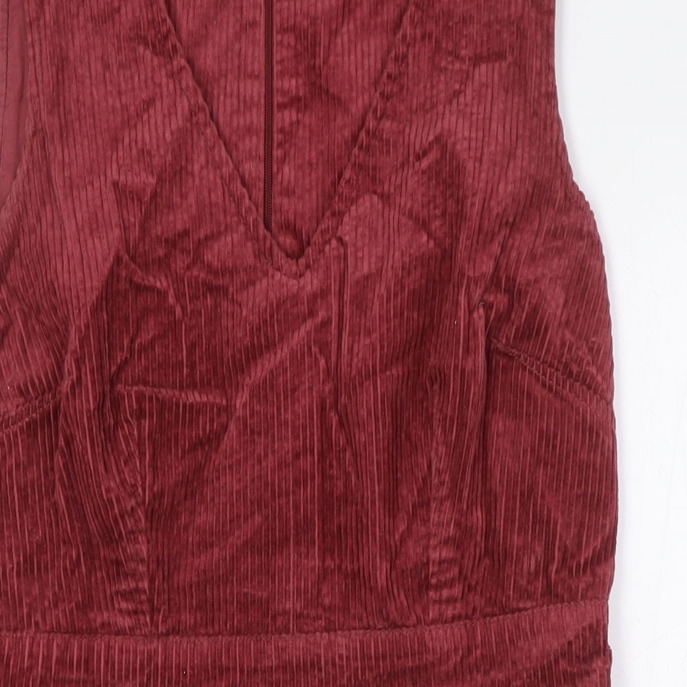 Monsoon Womens Red Cotton A-Line Size 12 V-Neck Zip