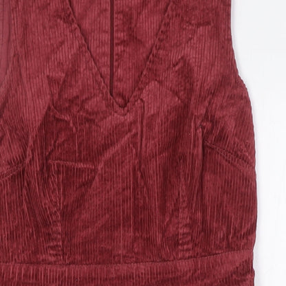 Monsoon Womens Red Cotton A-Line Size 12 V-Neck Zip