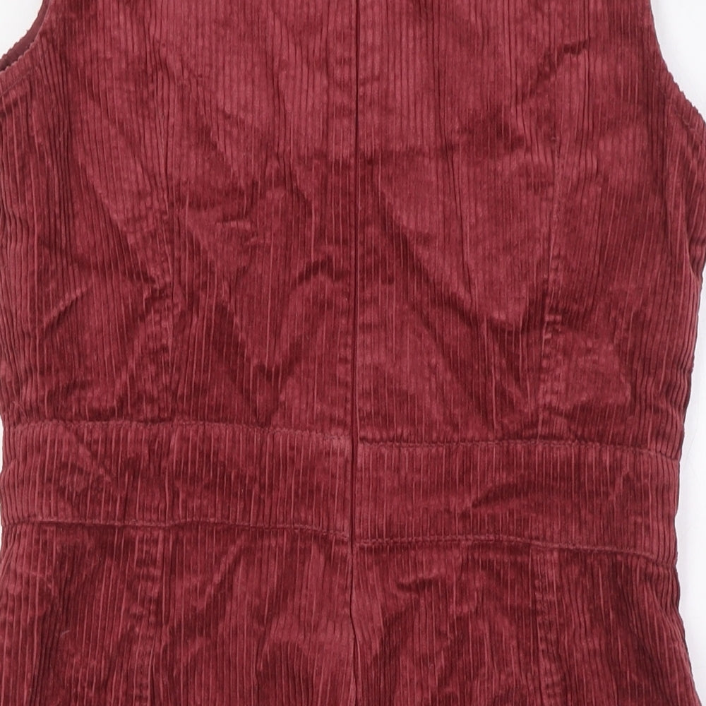 Monsoon Womens Red Cotton A-Line Size 12 V-Neck Zip