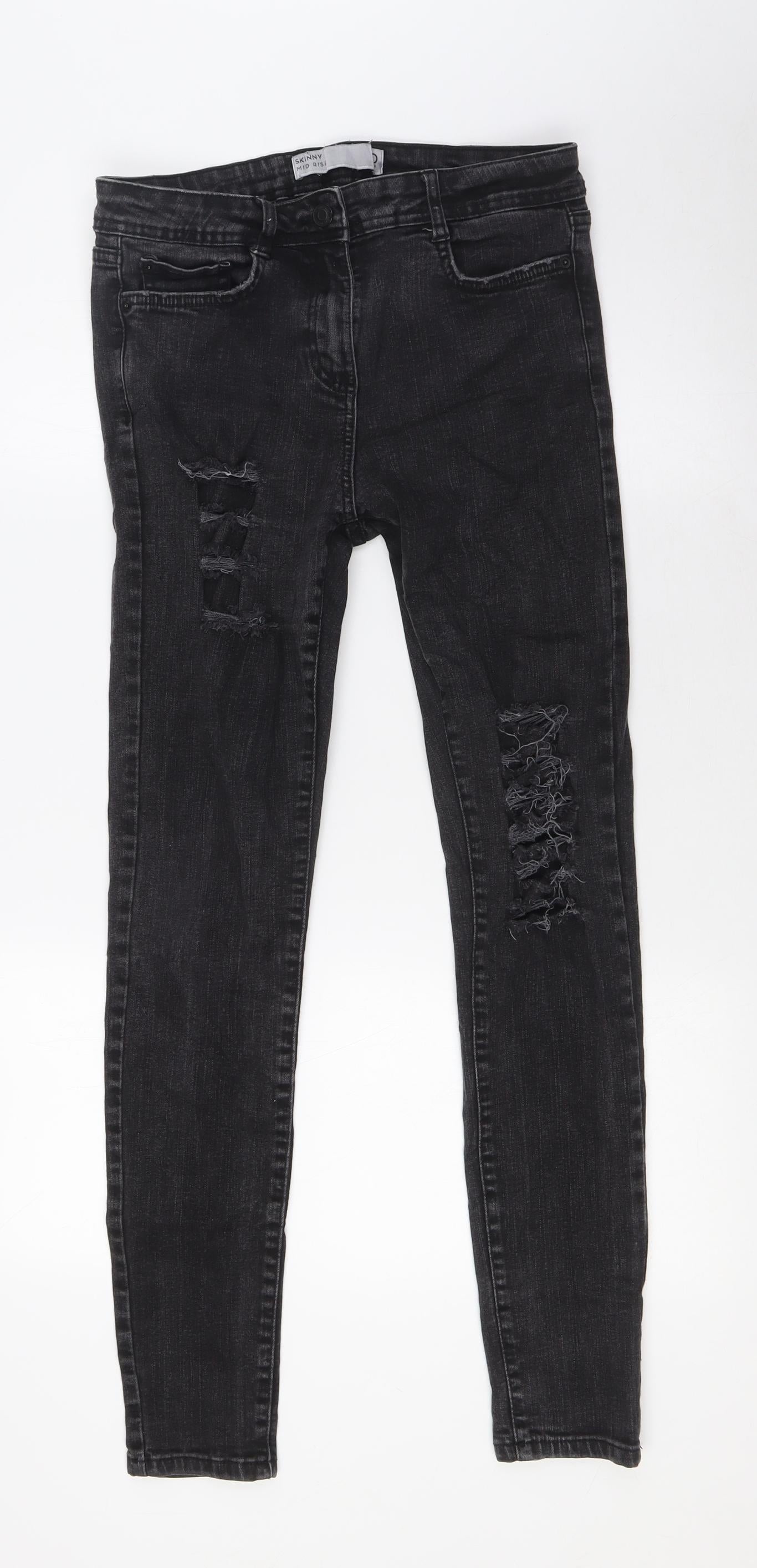 NEXT Womens Black Cotton Skinny Jeans Size 10 L28 in Regular Zip