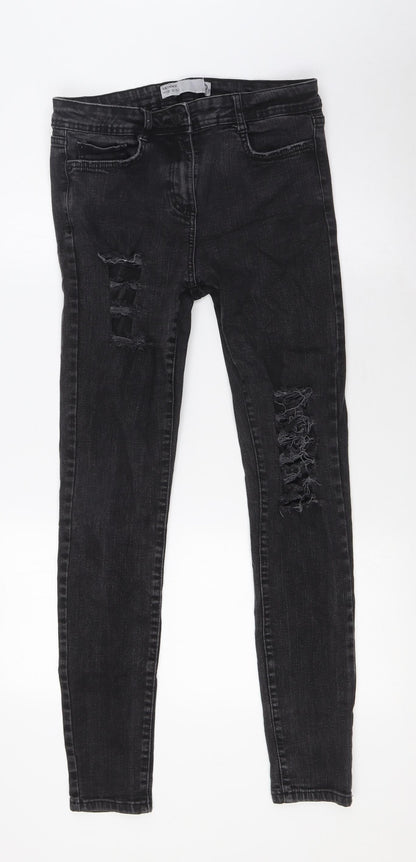 NEXT Womens Black Cotton Skinny Jeans Size 10 L28 in Regular Zip