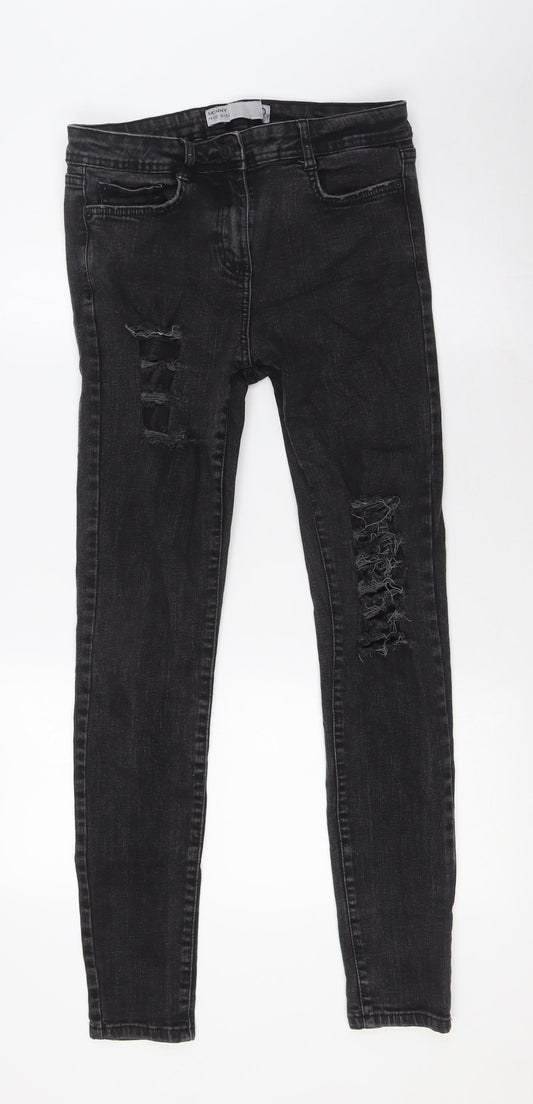 NEXT Womens Black Cotton Skinny Jeans Size 10 L28 in Regular Zip