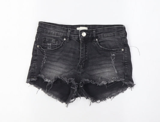 H&M Womens Black Cotton Basic Shorts Size 4 Regular Zip