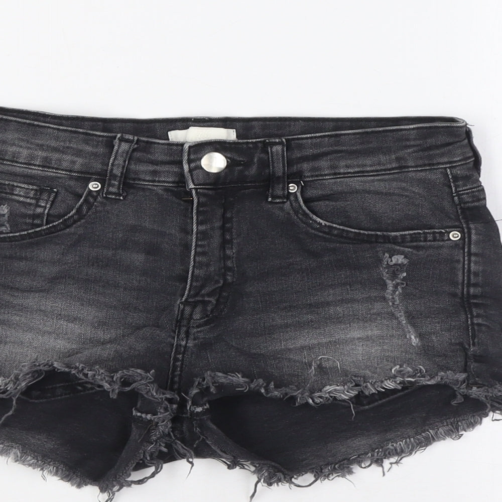 H&M Womens Black Cotton Basic Shorts Size 4 Regular Zip