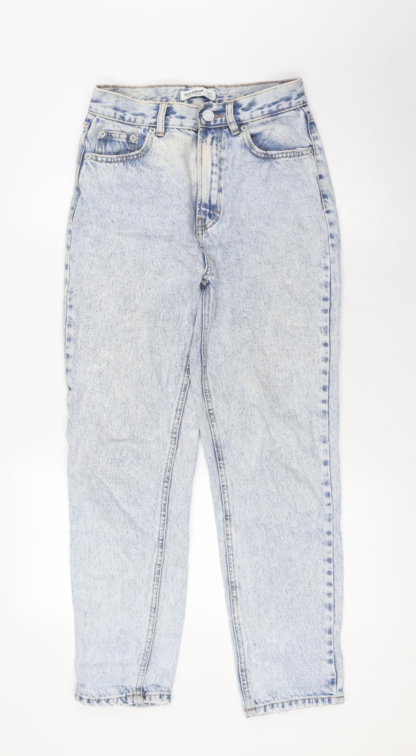 Pull&Bear Womens Blue Cotton Mom Jeans Size 4 L24 in Regular Zip