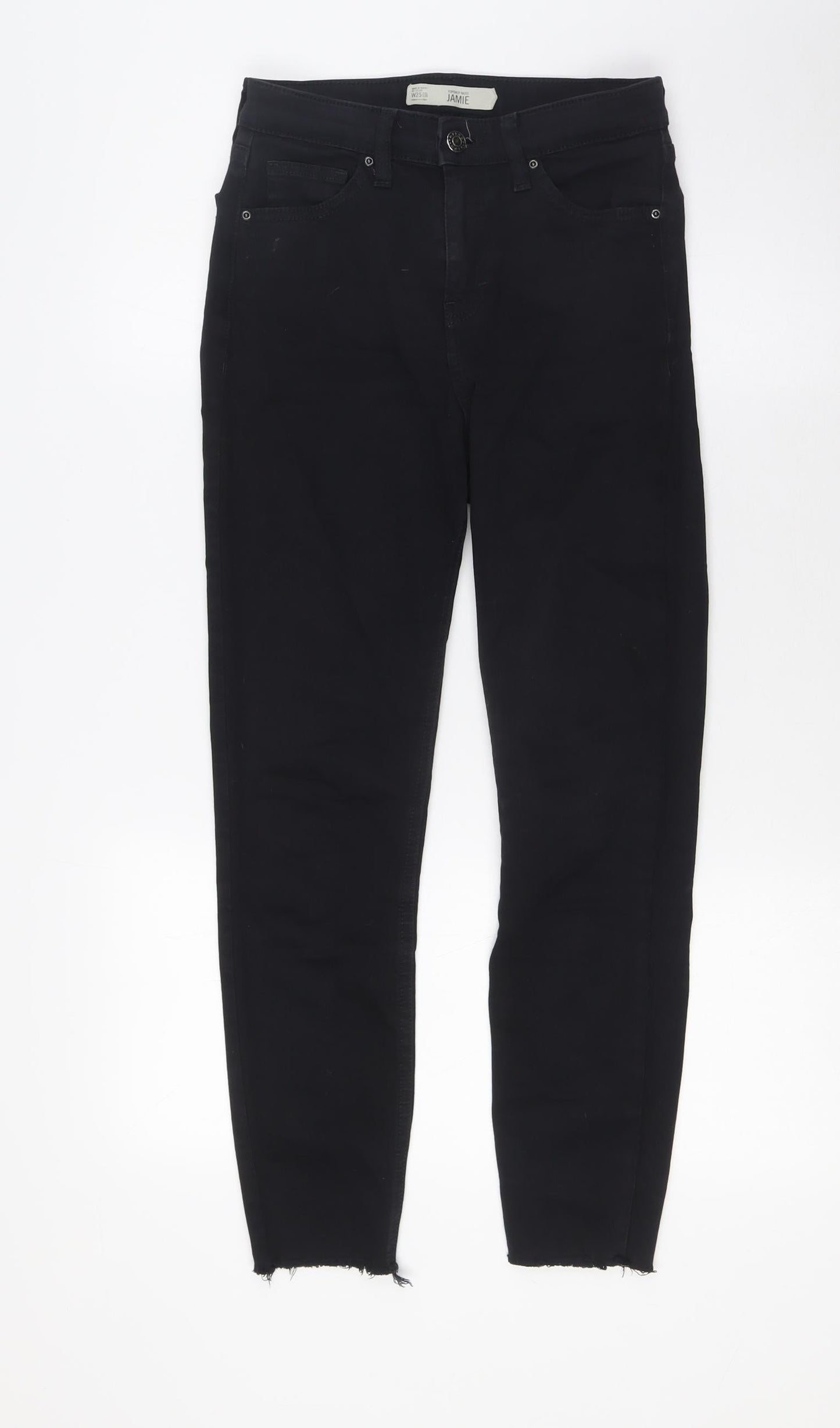 Topshop Womens Black Cotton Skinny Jeans Size 25 in L25 in Regular Zip - Raw Hem