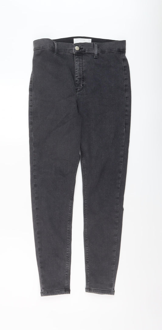 Topshop Womens Grey Cotton Skinny Jeans Size 32 in L26 in Regular Button