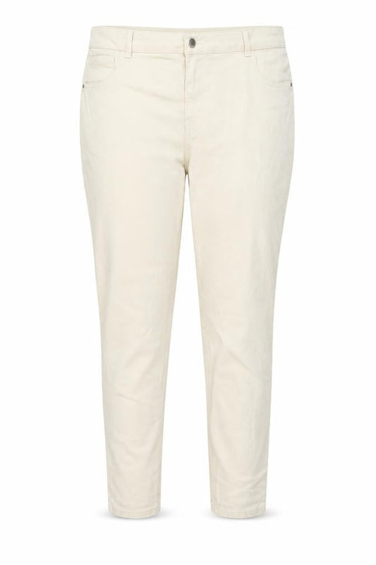 Front view of Denim & Co. women’s beige cotton skinny jeans, size UK 20, 27-inch leg regular button