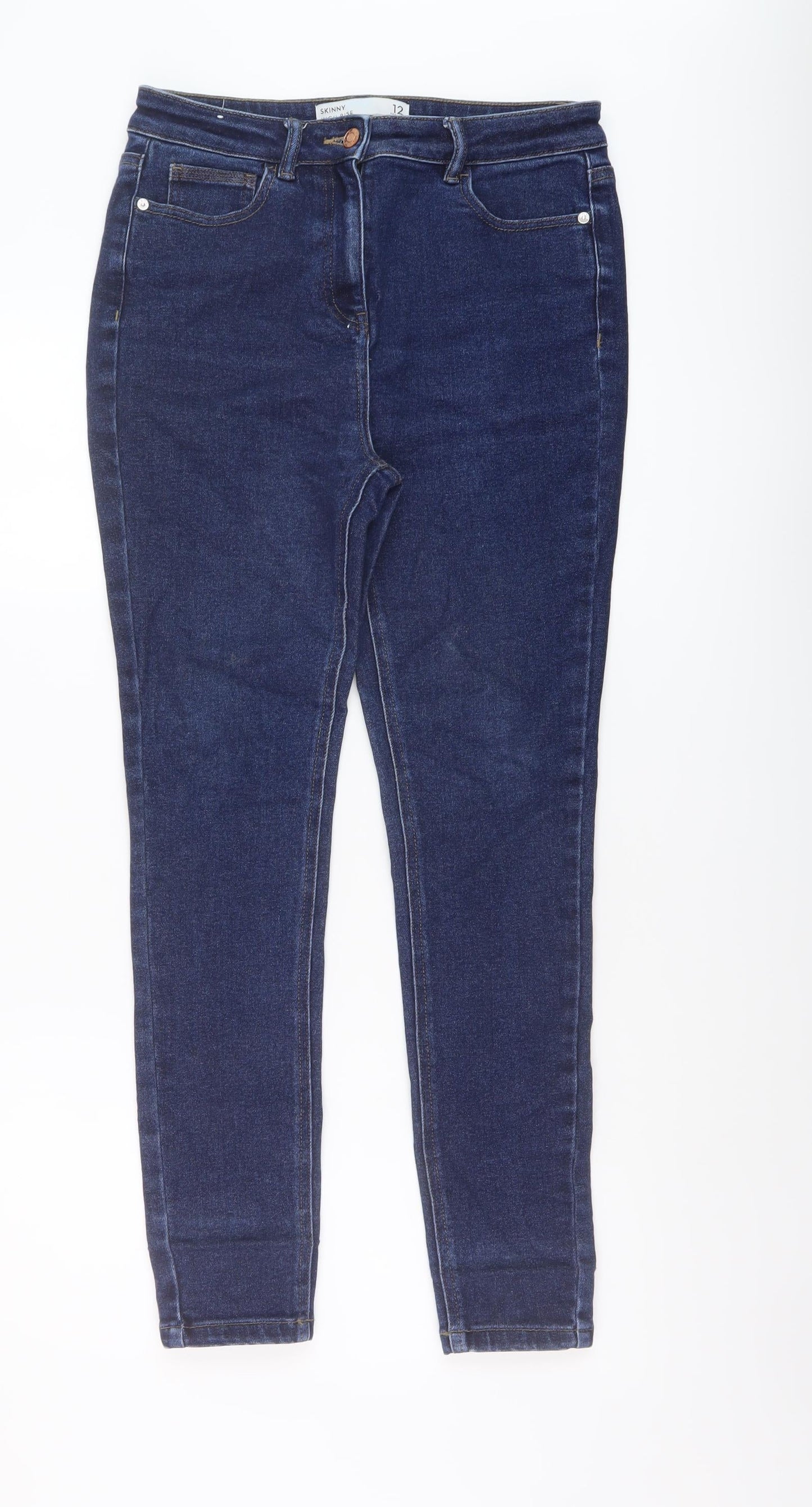 NEXT Womens Blue Cotton Skinny Jeans Size 12 L27 in Regular Button